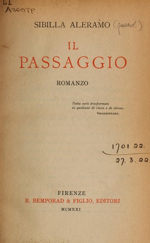 Copertina di "Il passaggio" di Sibilla Aleramo